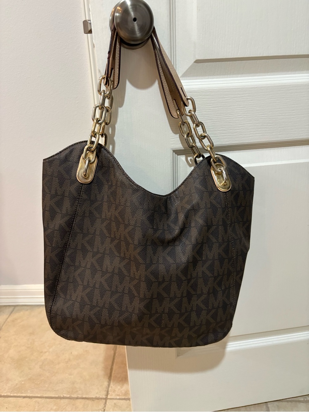 Michael Kors Brown MK Logo Chain-Handle Shoulder Bag